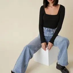 nt clothing Casual Regular Sleeves Solid Women Black Top image 4