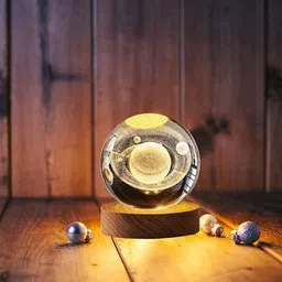 artistic gifts 3D Saturn Crystal Ball Night Light Engraved Table Lamp for Bedroom Wooden Base Night Lamp image 5