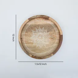 wooden home Mango Wood White Emboss Handpainted Rectangular Serving Tray in Natural Finish image 2