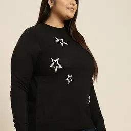 sztori Women Self Design Round Neck Black Sweater image 3