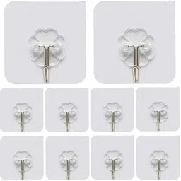 deqtron Pack of 10 Self Adhesive Hooks,Multi Purpose sticky hook/Towel Holder PinX10.776 Chrome, Clear Towel Holder image 3