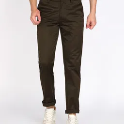 peter england Men Slim Fit Dark Green Polycotton Trousers-picture-31
