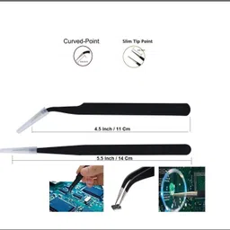 wowsome Mobile Phone Board Repair Fixture PCB Holder Work Fixed Support Clamp or PCB Board Repair Holder with Black Coated Pointed and Curved Tips Tweezers (Stand with 2 Tweezers) Electronic Components Electronic Hobby Kit image 2