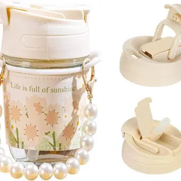 fielrop 1PC Glass cups with lids and straws kawaii cute flower fancy coffee glass Glass, Plastic Fondue Mug image 1