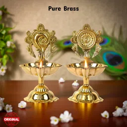 laxa Brass Shanku Chakra Deepak (Set of 2) for Festivals Puja Diwali Navratri Temple Brass (Pack of 2) Table Diya Set-picture-20