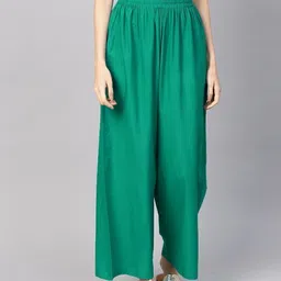 go gazab Women Regular Fit Green Viscose Rayon Trousers-picture-10
