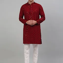 jompers Men Embroidered Viscose Rayon Straight Kurta image 3