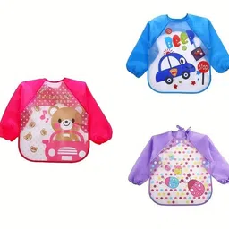 goyoku 3PC Full Sleeves Washable Waterproof Bib Apron for Babies & Kids (Multicolor)-picture-19