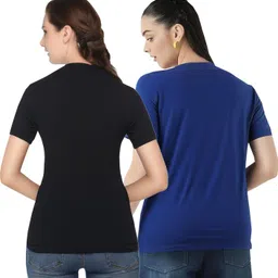 shaun Pack of 2 Women Self Design Round Neck Polyester Multicolor T-Shirt-picture-19