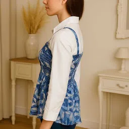 fabriza Casual Cuffed Sleeves Printed Women Blue, White Top image 3