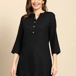 angarkha Casual Regular Sleeves Solid Women Black Top-picture-40