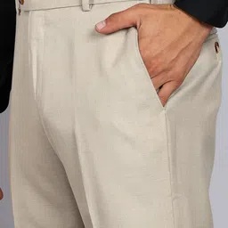 park avenue Men Regular Fit Beige Polyester Trousers image 5