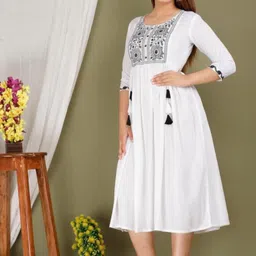 yugta Women Fit and Flare White Midi/Calf Length Dress-picture-23