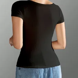 prime love Casual Regular Sleeves Solid Women Black Top image 2