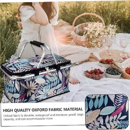 syadel Polyester Thermal Insulated Picnic Bag For Camping Waterproof Folding Insulated Basket Storage Basket image 5
