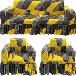 gifts island Polyester 3+1+1 Seater Sofa Checkered Cover-picture-14