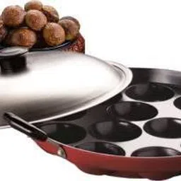 musvuza Non Stick 12 Cavity Aluminium Appam Patra Ponganal Pan Guntapongadalu Pan Paniarakkal with Lid 1 L capacity 22 cm diameter image 2