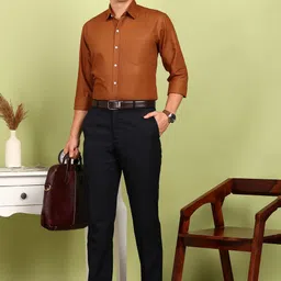 encore by invictus Men Slim Fit Solid Spread Collar Formal Shirt image 3