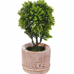 casacraft from pepperfry Green Polyester Artificial Bonsai Plant With Grey Resin Pot image 2