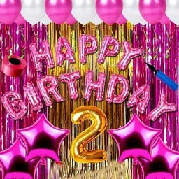 nbm Solid Happy Birthday Decor 13 HBD, 3 Curtain, 24 Balloon, 2 No., 4 Star Foil, pump Balloon-picture-13
