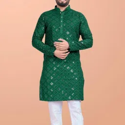 kingenterprise Men Self Design Cotton Blend Straight Kurta-picture-22