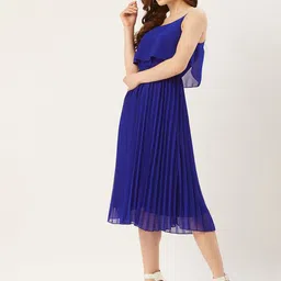 slenor Women A-line Blue Midi/Calf Length Dress image 3