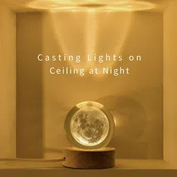 shopogenix 3D Moon Crystal Ball Night Light for Kids with Yellow LED Light Base Table Lamp image 5