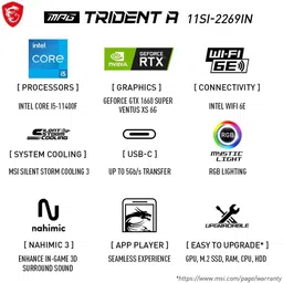 MSI MPG Trident A 11SI-2269IN-B51140F166S616G Core i5 11Gen (11400F) (16 GB RAM/Nvidia GeForce GTX 1660 SUPER Graphics/512 GB SSD Capacity/Windows 11 Home (64-bit)/6 GB Graphics Memory) Gaming Tower image 2
