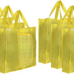 heart home Foldable Reusable Smiley Printed Shopping Bag with One Small Pocket (Set Of 6,Yellow) Pack of 6 Grocery Bags-picture-35