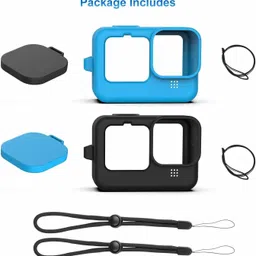 DEALPICK AMZY 2PCS Silicone Rubber Protective Case for GoPro Hero 9 Black, Silicone Sleeve Housing Case with Lanyard Lens Caps for GoPro Hero 9 (Black and Blue) Camera Housing image 2