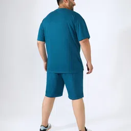 instafab plus Men Top & Shorts Set Blue Solid image 3