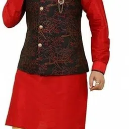 xepon Men Jacquard Kurta Pyjama Ethnic Jacket Set image 3