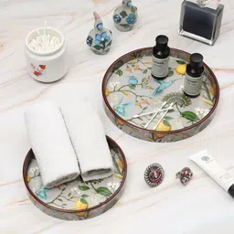 duli Set of 2 Round Decorative Serving Tray for Diwali & Festive Gifts Bird Tray image 3