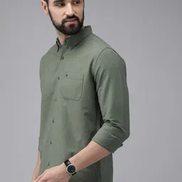 the bear house Men Slim Fit Solid Button Down Collar Casual Shirt image 4