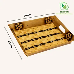 TRYVYN Bamboo Tea Tray Kitchen Serveware Natural & Handcrafted Tray Serving Set image 3