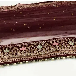 Net Embroidered, Embellished Maroon Women Dupatta-image-31