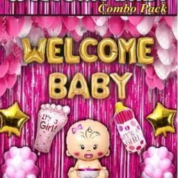 maanaas Solid Welcome Baby Girl Foil With 2 pink curtain,1 Bottle,1 Foot and 2 Gold star, 30 Balloon-picture-18