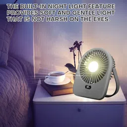 Woomzy Portable Desk Fan with LED Light, Rechargeable(2000mAh Battery)180°Tilt Adjustable Small Silent Table Travel Fan, 5 Speeds Fan for Home,Office Rechargeable Fan image 3