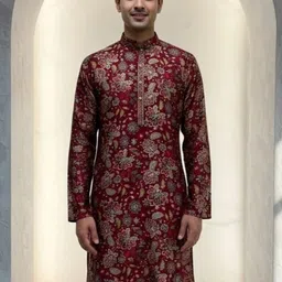 jugg jugg jeeyo Men Self Design Silk Blend Straight Kurta-picture-15