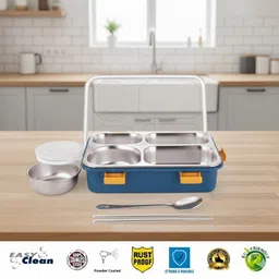 evara international Compartment -4 Sealed Leak Proof Stainless Steel For Kid's & Adult_B63 4 Containers Lunch Box image 4