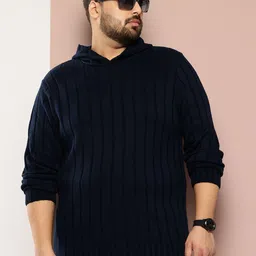 sztori Men Striped Hooded Neck Blue Sweater image 1