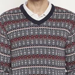 duke Men Self Design V Neck Blue Sweater image 4