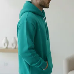 why not Men Full Sleeve Solid Hooded Sweatshirt image 3