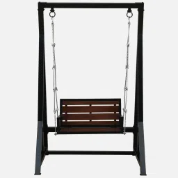 bohemiana from pepperfry Amram 1 Seater Metal Swing In Black Colour With Wooden Seat image 5