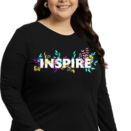 elite soul Women Floral Print Round Neck Cotton Blend Black T-Shirt-picture-11