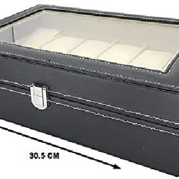 bucketlist Leather Watch Storage Box with Finish and Glass Window Metal Lock with 12 Slots 30 x 20 x 8 cm, 1- Piece Watch Box image 3