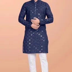 sr fashion Men Embroidered Cotton Blend Straight Kurta image 3