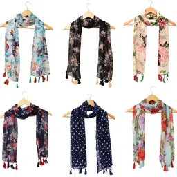 Printed Chiffon Women Multicolor Scarf, Stole, Fancy Scarf-image-6