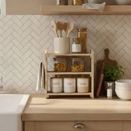 jct agrico Containers Kitchen Rack 3 step natural wooden kitchen storage stand/shelf/rack/organizer Wood image 1