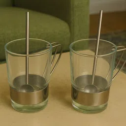 maavani Pack of 2 Glass Cup Set with Straw | Coffee/Tea/Milk/Juice Drinking Cups image 4